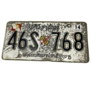 Maryland License Plate 2014 White Black Passenger Vehicle